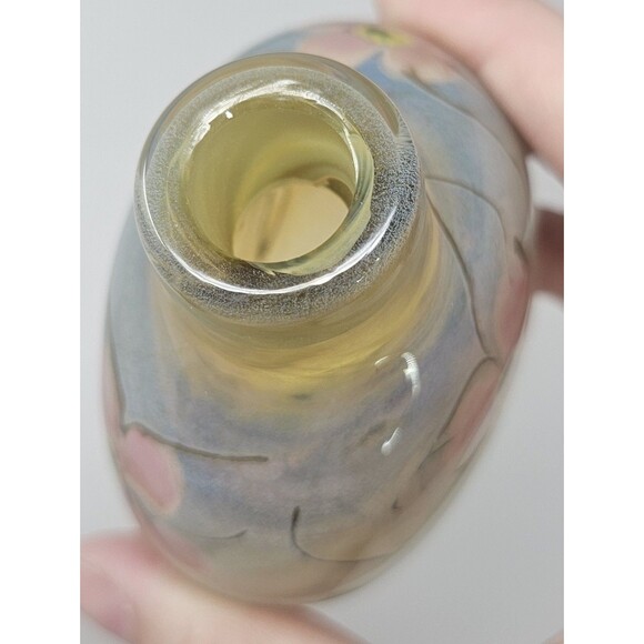 Vintage Vandermark Blue Art Glass Floral Perfume Bottle Signed And Numbered 5.5" - Picture 8 of 12